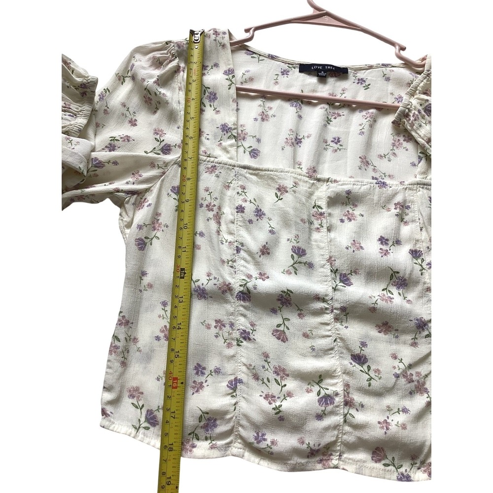 Love Tree Cream Floral Square Neck Long Sleeve Blouse Women's Small Cottagecore - Picture 2 of 5